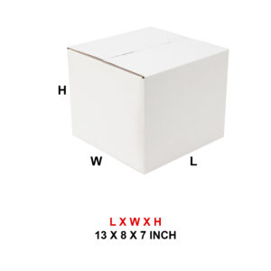 13 X 8 X 7 WHITE CORRUGATED 3PLY BOX