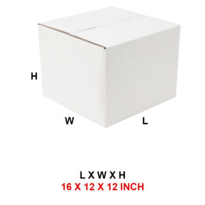 3 Ply 16 x 12 x 12 Inch - White Corrugated Box