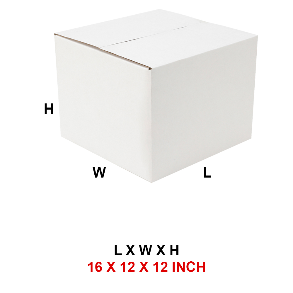 3 Ply 16 x 12 x 12 Inch – White Corrugated Box