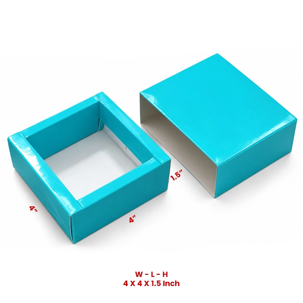 Turquoise Blue Slider Box 4x4x1.5 Inch | Premium Gift & Packaging Box